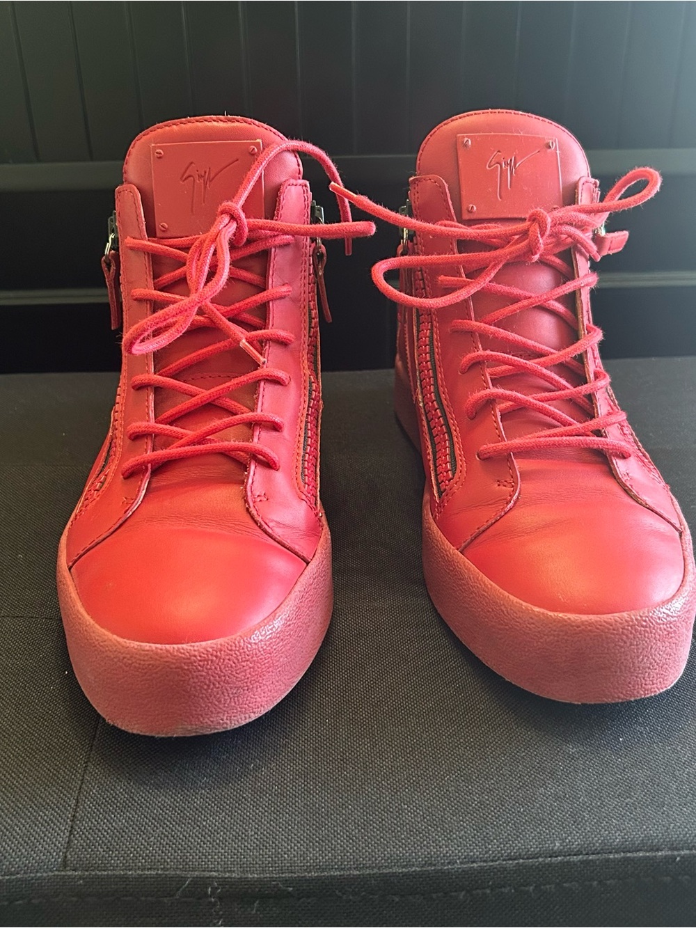 Giuseppe Zanotti Red Leather Platform High-Top Sneakers with Side Zippers